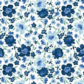 Bronwyn Painted Floral - White Blue Small