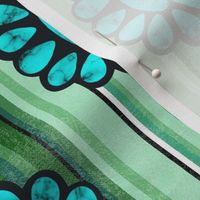 Medium Scale Serape Stripes and Turquoise Gems in Shades of Green