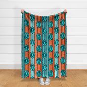 Large Scale Serape Stripes and Turquoise Gems in Shades of Aqua Blue and Orange