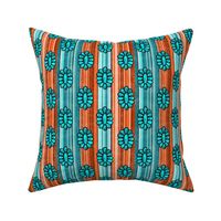 Small Scale Serape Stripes and Turquoise Gems in Shades of Aqua Blue and Orange