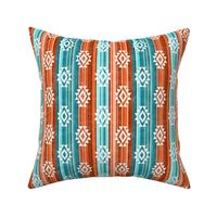 Small Scale Aztec Serape Stripes in Shades of Aqua Blue and Orange