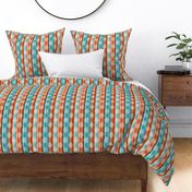 Small Scale Aztec Serape Stripes in Shades of Aqua Blue and Orange