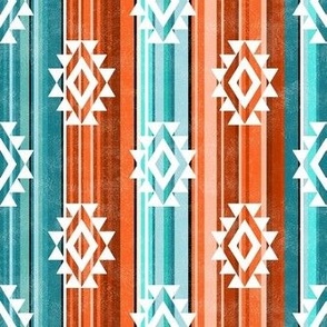 Small Scale Aztec Serape Stripes in Shades of Aqua Blue and Orange