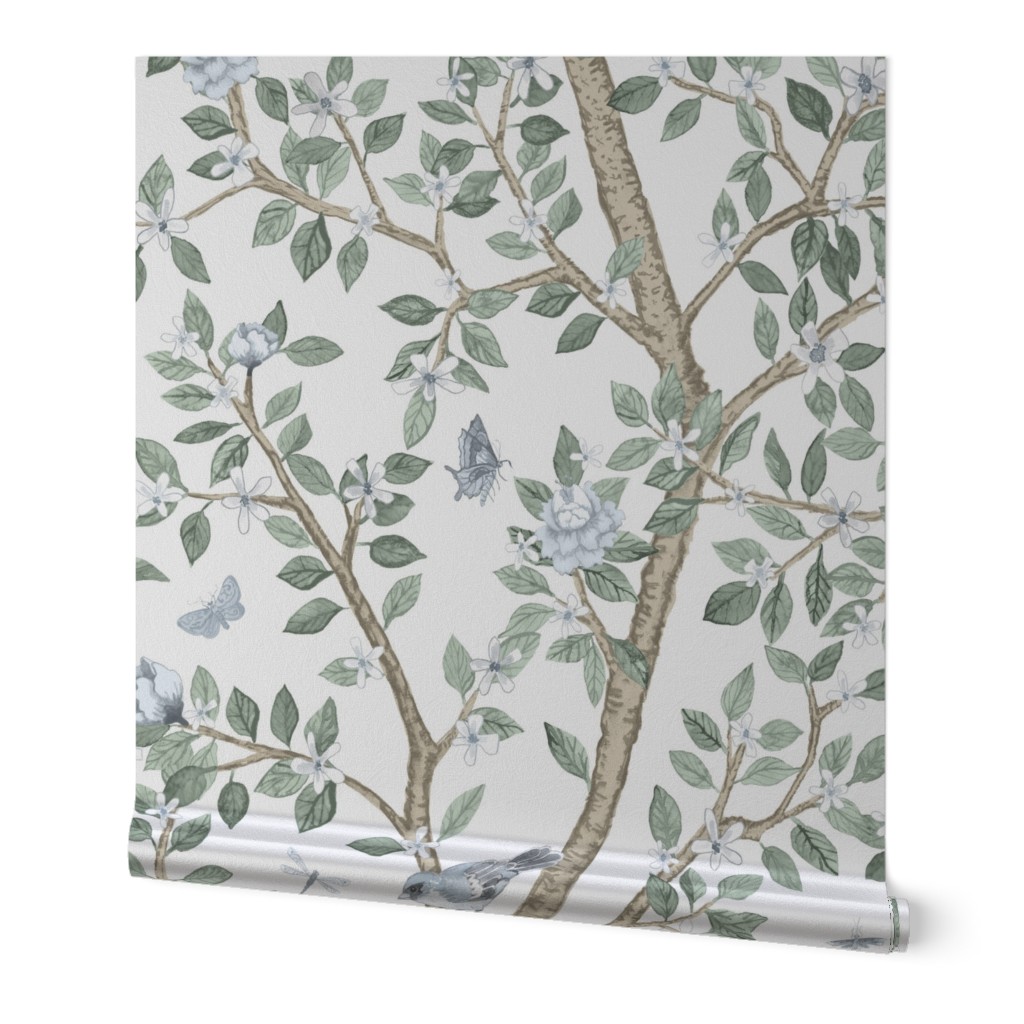 Elsie's GardenSilver Spruce_ Tan and Soft Blue on White  copy