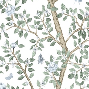 Elsie's GardenSilver Spruce_ Tan and Soft Blue on White  copy