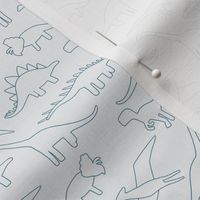 Small - Hand drawn line dinosaur silhouette repeat pattern, grey