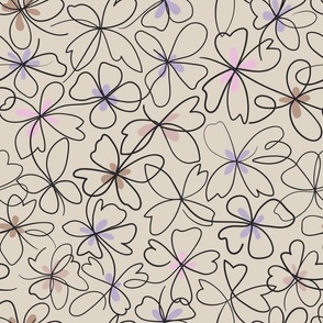 Oneline simple flower doodle pastels on sand background