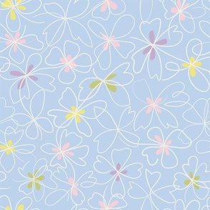 Oneline simple doodle flower pastels on baby blue
