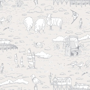 North Sea beach toile de jouy | light gray | medium