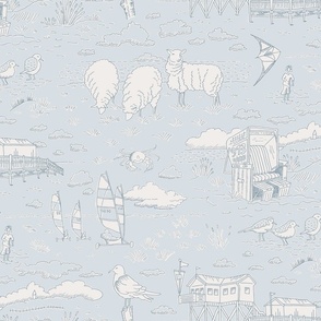 North Sea beach toile de jouy | dusty blue | medium