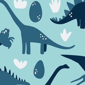 Large - Blue dinosaur kids pattern