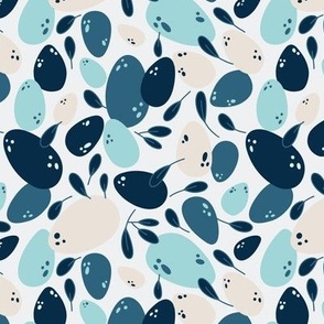 Small - Dinosaur eggs and blue leaves pattern