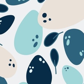 Large - Dinosaur eggs and blue leaves pattern