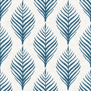 Linen Palm Frond in French Blue - 12 inch repeat