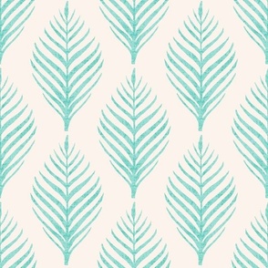 Linen Palm Frond in Aruba Blue - 12 inch repeat