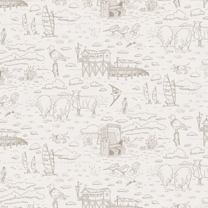 North Sea beach toile de jouy | warm gray | small