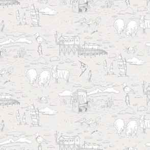 North Sea beach toile de jouy | warm gray | small