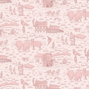 North Sea beach toile de jouy | pale pink | small