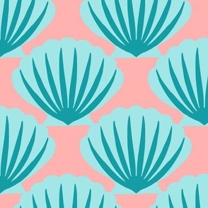 Scallops blue on pink (Large) 