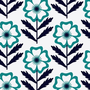 Large // Marigold Morning: Abstract Flower & Leaves - Teal Blue
