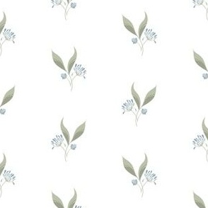 Summertime Blue Flower & Green Leaves on White // Regency Little Girl // Mini