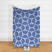 Dreamy Flower Bed- Minimalist Geometric Floral Wallpaper- Art Deco Flowers- Monochromatic- Minimalist- Blue- Bright Blue- Nautical- Seashells- Summer- Coastal- Large