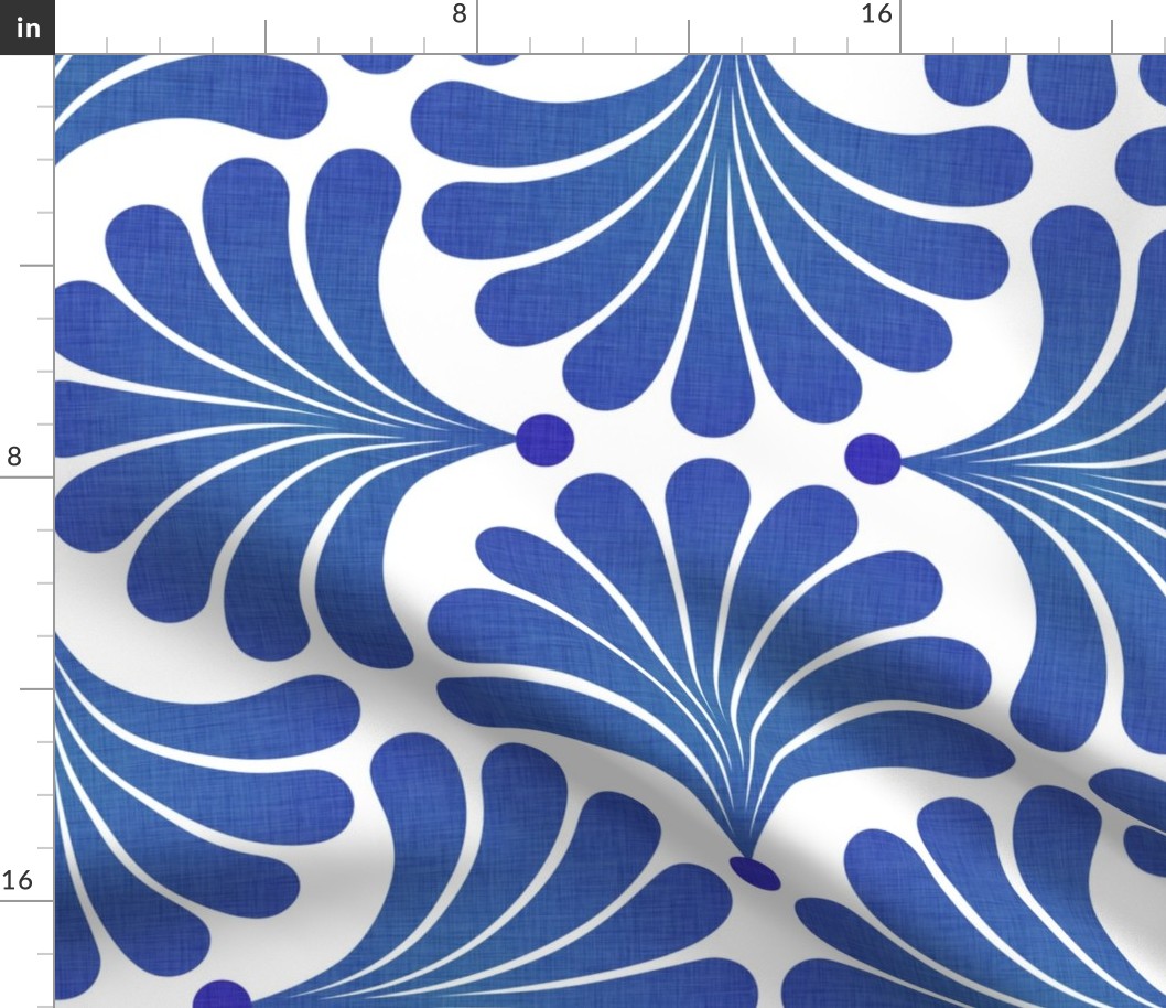 Dreamy Flower Bed- Minimalist Geometric Floral Wallpaper- Art Deco Flowers- Monochromatic- Minimalist- Blue- Bright Blue- Nautical- Seashells- Summer- Coastal- Large