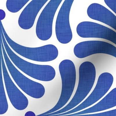 Dreamy Flower Bed- Minimalist Geometric Floral Wallpaper- Art Deco Flowers- Monochromatic- Minimalist- Blue- Bright Blue- Nautical- Seashells- Summer- Coastal- Medium