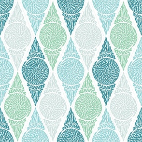 Garden Harlequin in Mediterranean Blues and Greens - Large