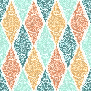 Garden Harlequin in Teal and Tangerine - Large