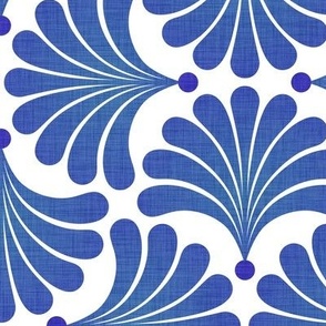 Dreamy Flower Bed- Minimalist Geometric Floral Wallpaper- Art Deco Flowers- Monochromatic- Minimalist- Blue- Bright Blue- Nautical- Seashells- Summer- Coastal- Small