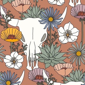 Desert Bloom - Home Decor Scale - cow skull botanical floral - nude - LAD23