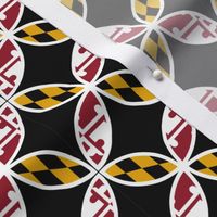 Maryland Butterfly w flag, black background 2 in x 2 in on fabric