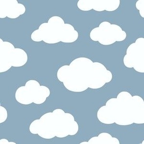 Fluffy wooly clouds on dark teal grayish sky - 6" repeat