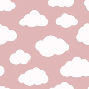 Fluffy wooly clouds on pink sky - 6" repeat