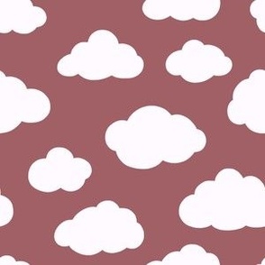 Fluffy wooly clouds on maroon sky - 6" repeat