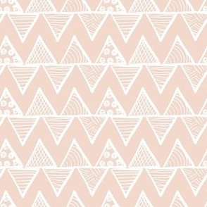 Smaller Scale Tribal Triangle ZigZag Stripes White on Blush