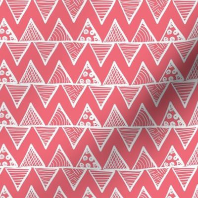 Smaller Scale Tribal Triangle ZigZag Stripes White on Watermelon