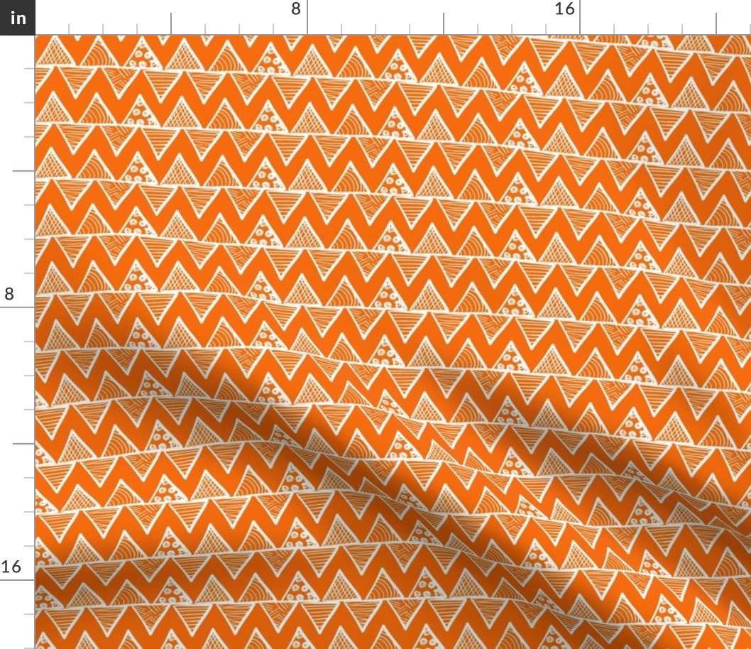 Smaller Scale Tribal Triangle ZigZag Stripes White on Carrot