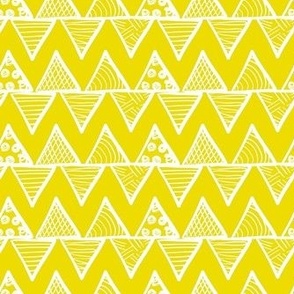 Smaller Scale Tribal Triangle ZigZag Stripes White on Lemon Yellow