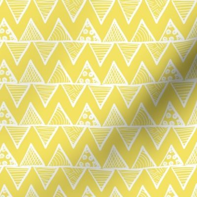Smaller Scale Tribal Triangle ZigZag Stripes White on Buttercup Yellow