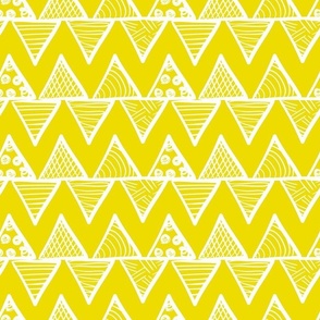 Bigger Scale Tribal Triangle ZigZag Stripes White on Lemon Yellow