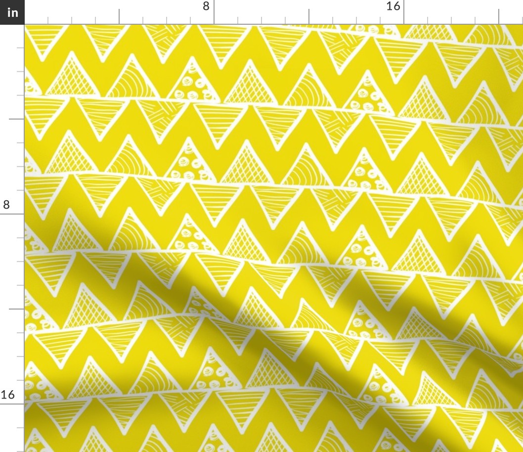Bigger Scale Tribal Triangle ZigZag Stripes White on Lemon Yellow
