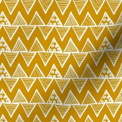 Smaller Scale Tribal Triangle ZigZag Stripes White on Mustard