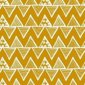 Smaller Scale Tribal Triangle ZigZag Stripes White on Mustard