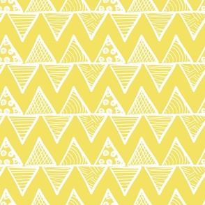 Bigger Scale Tribal Triangle ZigZag Stripes White on Buttercup Yellow