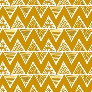 Bigger Scale Tribal Triangle ZigZag Stripes White on Mustard