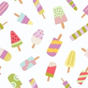 Summer tutti-frutti tossed popsicles - white - small scale - 6” repeat