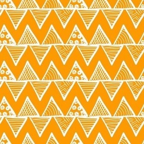 Smaller Scale Tribal Triangle ZigZag Stripes White on Marigold