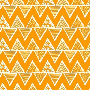 Bigger Scale Tribal Triangle ZigZag Stripes White on Marigold